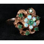 9ct gold opal and emerald openwork dress ring, size O, 4.