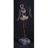 Bronze figure of a ballet dancer, unsigned, on a marble plinth, 34cm.