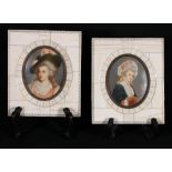 Two ivory framed French watercolour portrait miniatures, both signed, 8.