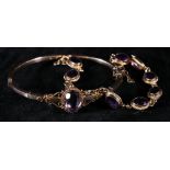 9ct gold ten link bracelet set with collet set amethysts and a hollow bangle with central faceted