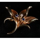 9ct gold sapphire and diamond floral spray brooch maker W & R, 4.