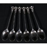 Set of six Contemporary Scottish silver teaspoons with thistle finials,