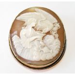 Good Victorian cameo brooch with classical scene, in gold, probably 9ct, 6cm x 5.2cm.