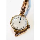 Lady's 9ct gold watch, 'red twelve', 1912, on expanding bracelet.