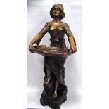 Austrian Art Nouveau terracotta figure of a lady holding a lily pad marked BB and numbers.