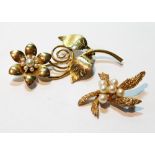 Two gold brooches with pearls.