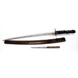 Japanese sword - Long Wakizashi with 18in blade, Suriage tang, unsigned,