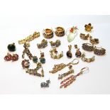 Quantity of gem-set and other earrings, mostly 9ct gold.