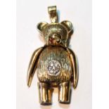 9ct gold pendant modelled as a teddy bear, gem-set.