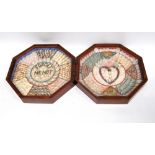 Victorian octagonal mahogany shell picture Valentines box, inscribed "Forget me Not", 23cm.