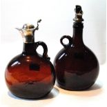 Victorian amber glass decanter of pilgrim bottle form with silver mount and hinged lid, 1878,