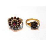 Garnet ring in gold and another with opals, 9ct.