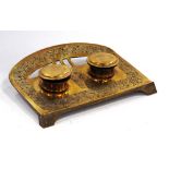 Arts & Crafts Glasgow style brass inkstand, 25cm long.