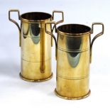 Pair of WWI brass shell case trench art vases, 17.5cm high.