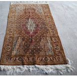 Silk Kashan style rug, 159cm x 90cm. Condition Report Good condition. Pile good.