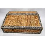 Anglo Indian porcupine quill and ivory writing slope, with fitted interior, 13cm x 36cm.