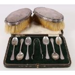 Set of six silver teaspoons and tongs,