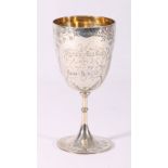 Victorian silver trophy or prize goblet, Thorburn Gun Club won by Samuel Radcliffe, 1882,