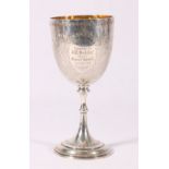 Victorian silver trophy or prize goblet, Thorburn Gun Club won by Samuel Radcliffe, July 18th 1877,