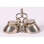 EP horses hoof cruet modelled as two horse hooves with ribbon handle,