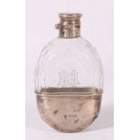 Victorian silver mounted glass spirit hip flask with faceted reservoir, London 1861, maker ECR.