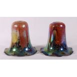 Matched pair of John Ditchfield Glasform iridescent lustre glass shades of trumpet form label to