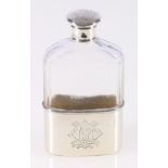 Victorian silver mounted hip flask with detachable cup, engraved monogram, 12.5cm.