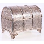 Egyptian / Turkish white metal domed top jewellery casket,