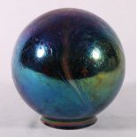 John Ditchfield Glasform spherical lustre glass shade, label to body, 15cm,