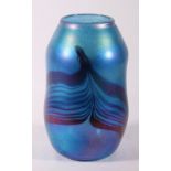 John Ditchfield Glasform 5510 damson purple blue iridescent lustre glass vase, signed to base,