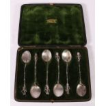 Art Nouveau cased set of six Continental silver teaspoons, retailed by Liberty & Co.