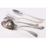 Two American white metal floral cast salad servers, marked "sterling" 21.