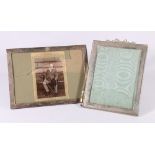 Edwardian rectangular silver photograph frame with ribbon crest,