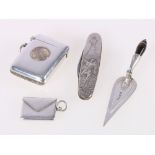 Silver vesta case, with compass 4.5cm, a silver envelope stamp case, 2.