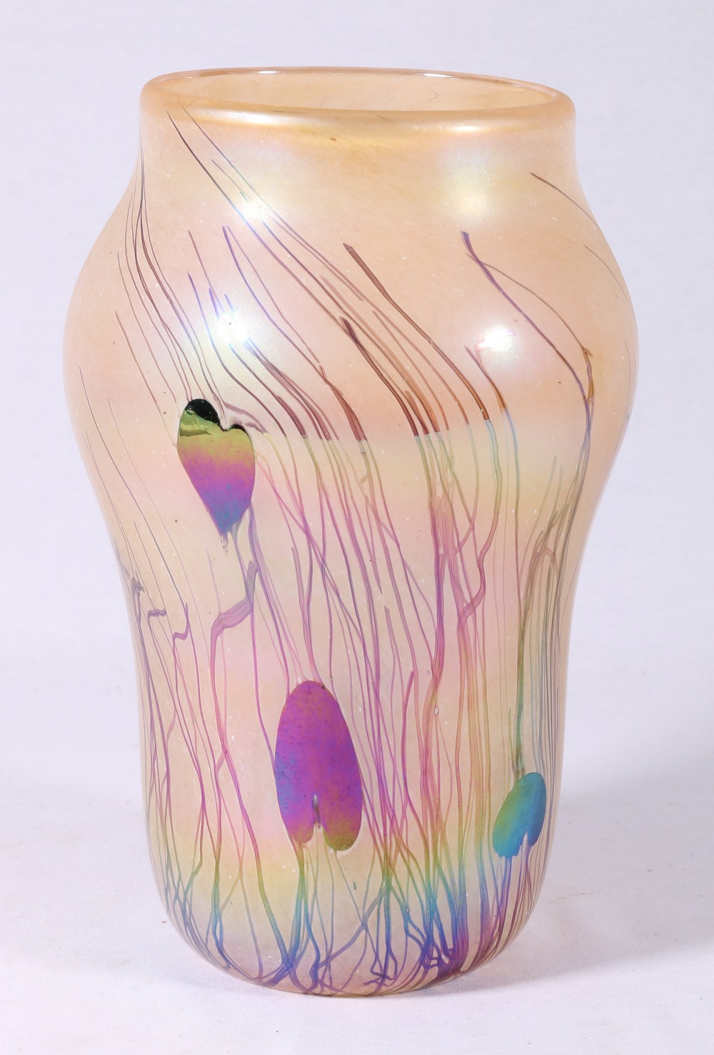 John Ditchfield Glasform 8397 iridescent lustre vase, signed to base, 28cm.