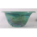 John Ditchfield Glasform 5457 Art Glass bowl with swirl design on a peacock green ground,