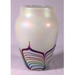 John Ditchfield Glasform 5621 opaque lustre glass vase, signed to base, also label to base, 27cm.