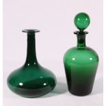 Early 19th century Bristol green decanter and stopper, polished pontil,