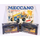 Meccano motorised set boxed and two Meccano steam engines with reverse gear,