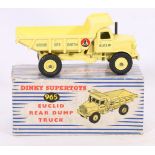 Dinky Supertoys 965 Euclid rear dump truck, red backed logo variety 1959-1961, boxed.