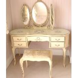 Five-piece cream and gilt Duchess style bedroom suite.