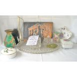 Bone china shell dish, part trinket set, copper plaque and various sundry dishes.