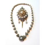 Impressive German early 20th century pendant with bands of diamonds and pearls about another with