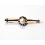 Victorian gold pin with pearl and diamond cluster.