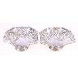 Pair of hexagonal silver pierced bonbon dishes, London 1961, 212g gross.