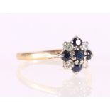 18ct gold, sapphire and diamond flowerhead ring, marked '18ct'.