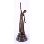 Modern bronze figure of a dancer in a sequinned dress, signed indistinctly, 34cm.