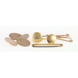 Pair of gents 9ct gold oval cufflinks, two 18ct button studs,