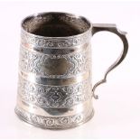 Victorian silver tankard, of tapered form, with chased and engraved strapwork bands, London 1871,