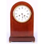 Victorian mahogany mantel clock, with Roman enamel dial, the Vincent movement striking on a gong,